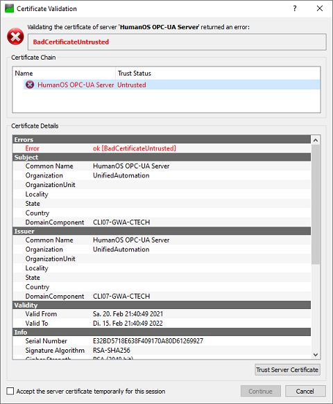 Self signed Certificate Error